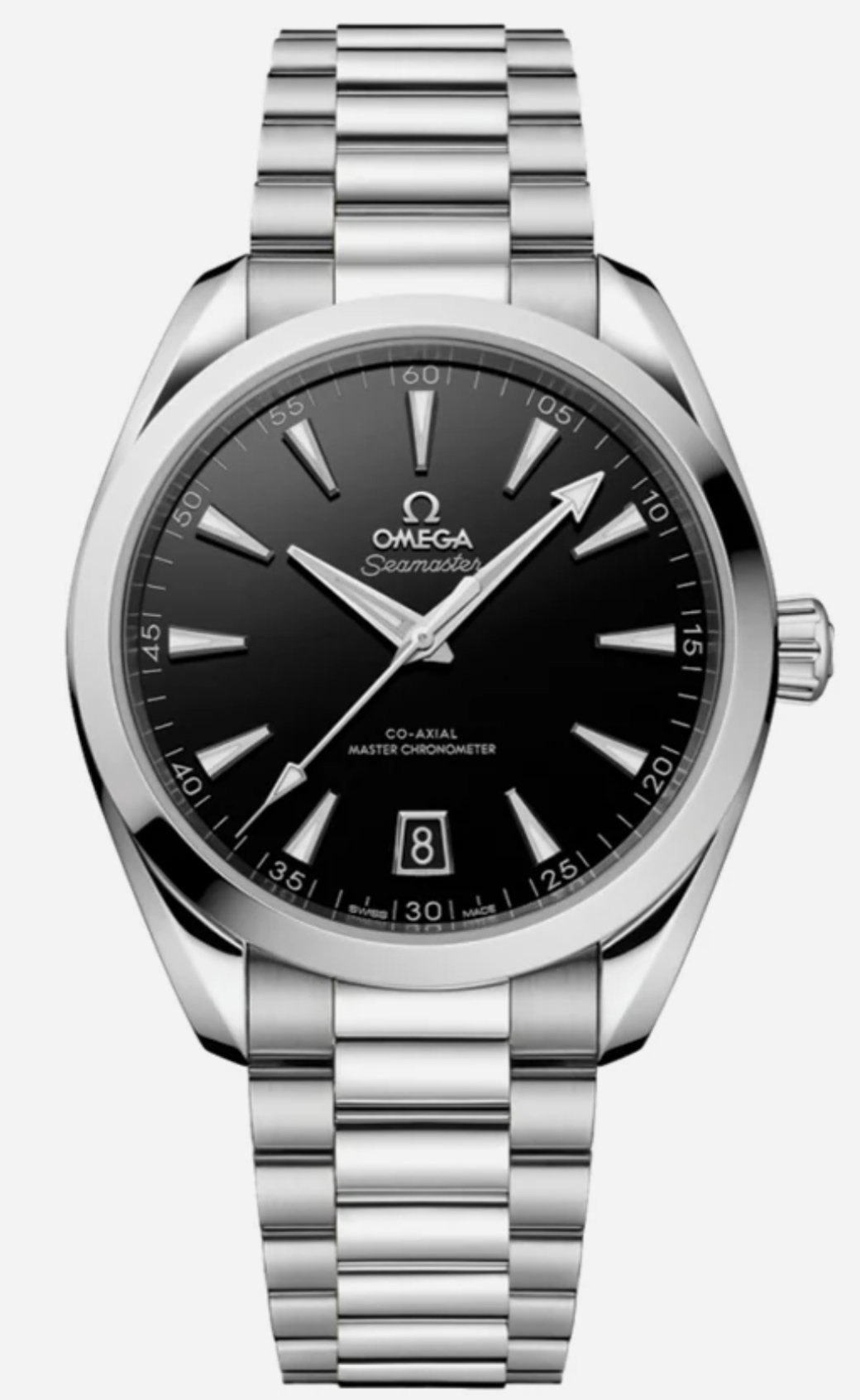 Omega Seamaster Aqua Terra with black lacquered dial on a stainless steel bracelet